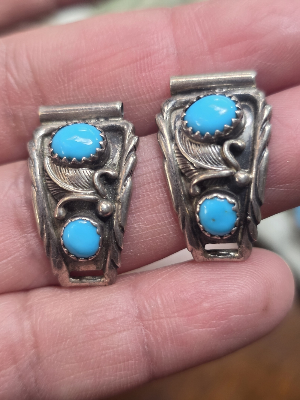 Sterling Silver Turquoise Sleeping Beauty SIGNED Watch Tips - Picture 4 of 5